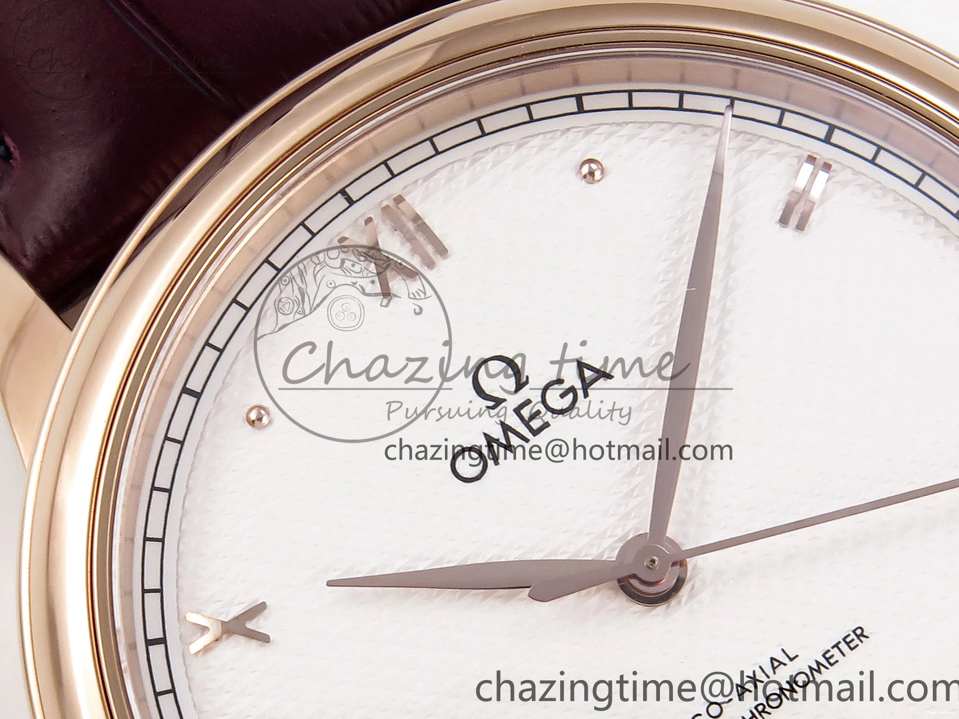 0121 Modern De Ville Date RG MKF 1:1 Best Edition White Textured Dial Roman Marker on Brown Leather Strap A 7752